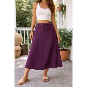 Vintage Old Navy Plum Linen Blend A-Line Midi Skirt Women’s sz 1